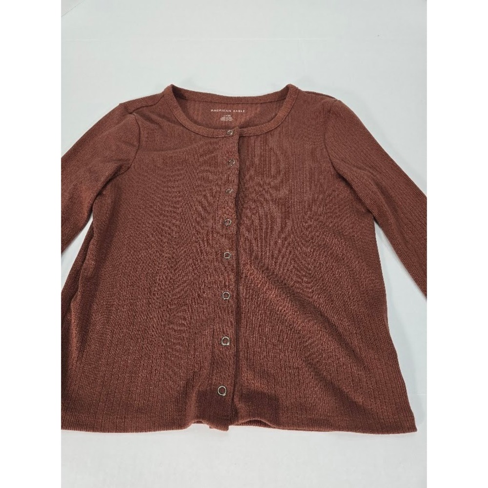 American Eagle Womens‎ Brown Ribbed Knit Long Sleeve Button Front Cardigan S